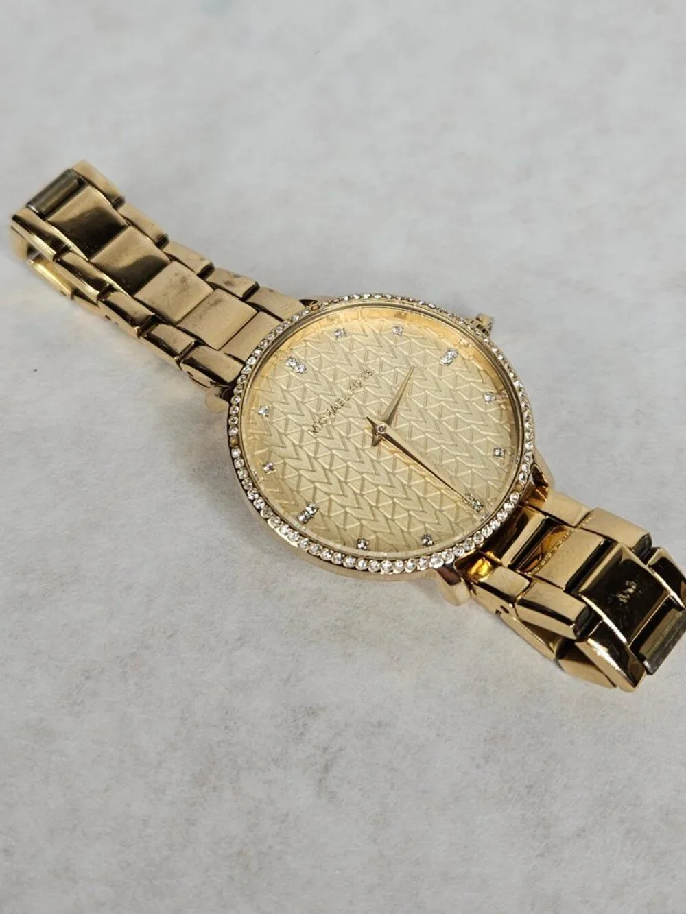 Michael Kors MK7572 Mini Pyper Pave Crystal Gold Tone Womens Watch Wristwatch